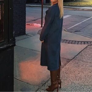 Long Dark Blue Denim Trench Coat - Women